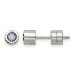 Stainless Steel Polished Pink Cubic Zirconia Birthstone Stud Earrings for Women