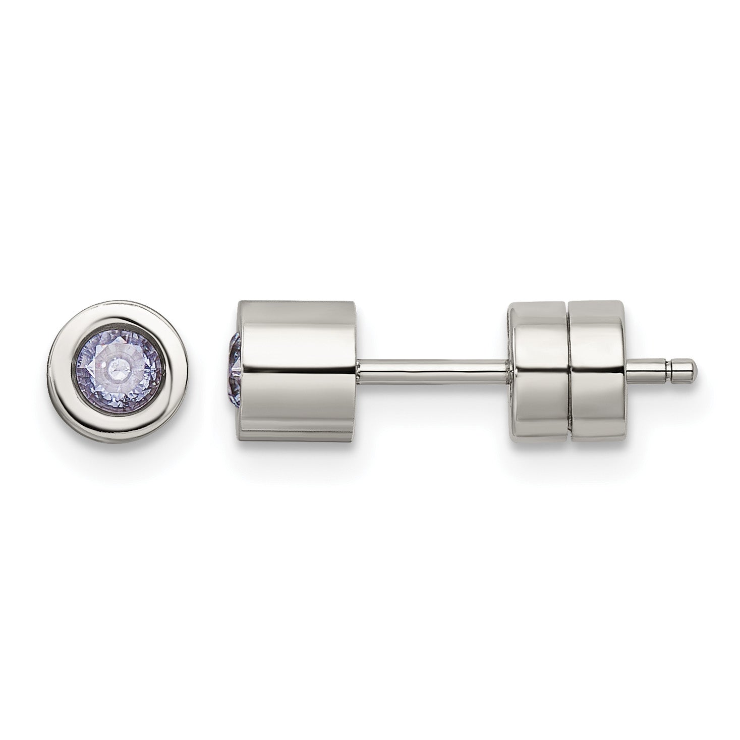 Stainless Steel Polished Pink Cubic Zirconia Birthstone Stud Earrings for Women