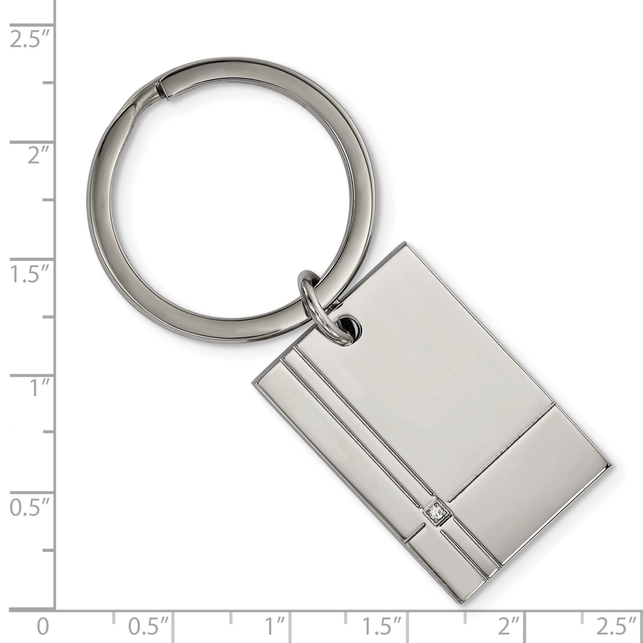 Chisel Stainless Steel Polished Grooved with CZ Key Ring