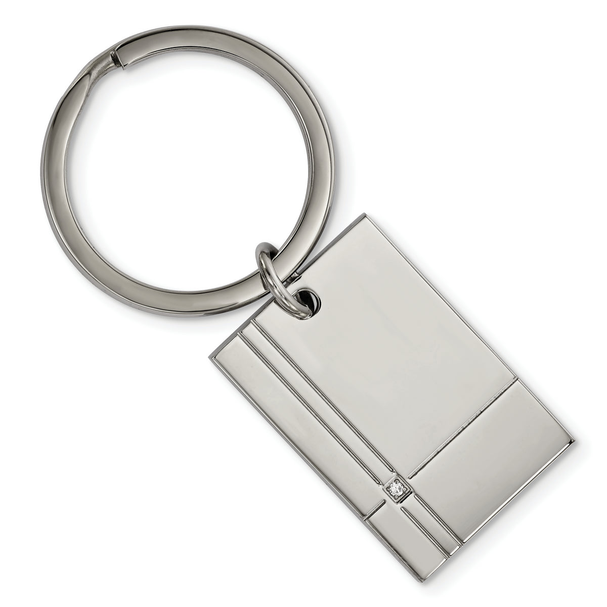 Chisel Stainless Steel Polished Grooved with CZ Key Ring