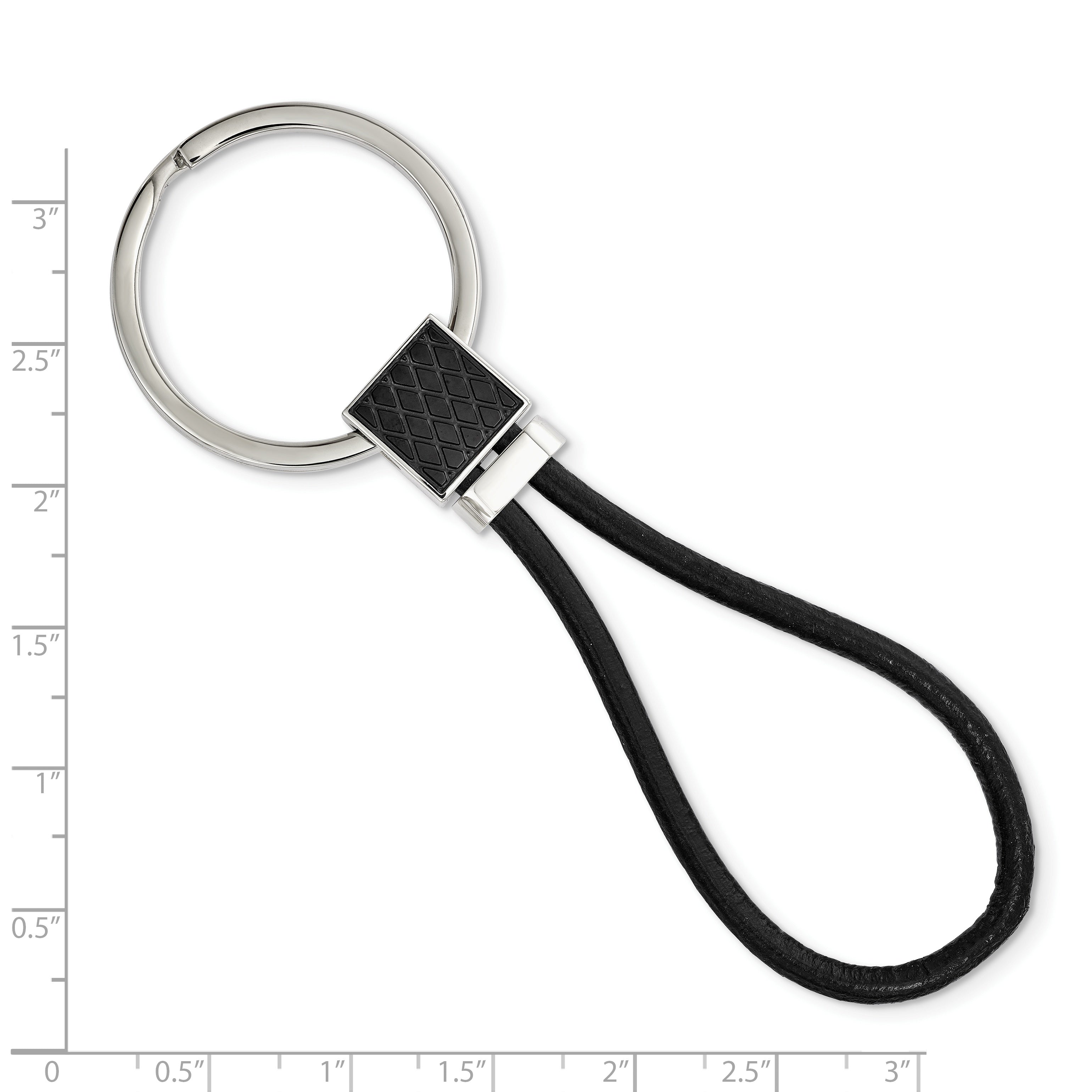 Chisel Stainless Steel Polished Black IP-plated and Black Leather Key Ring