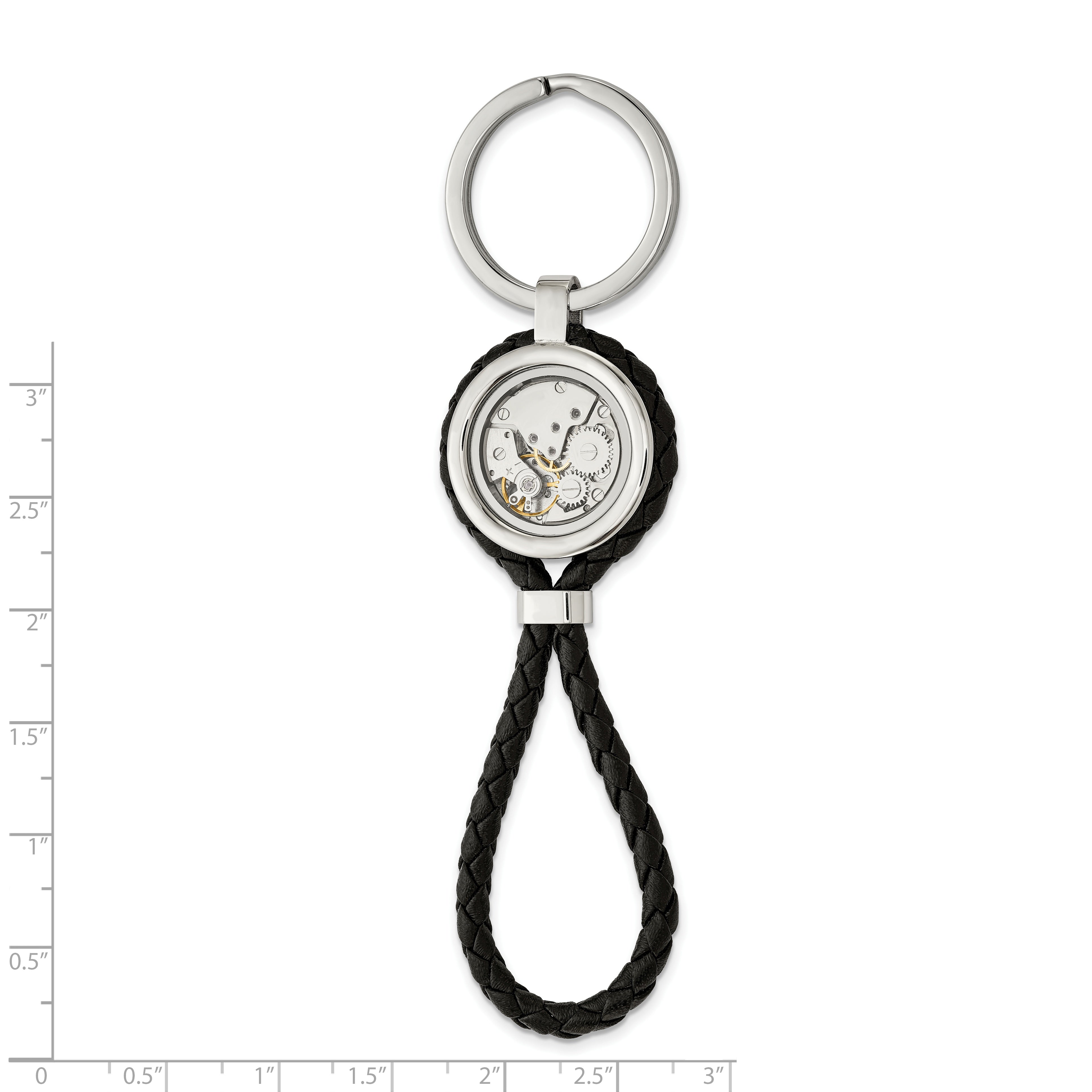 Chisel Stainless Steel Brushed and Polished Yellow IP-plated with CZ and Leather Key Ring