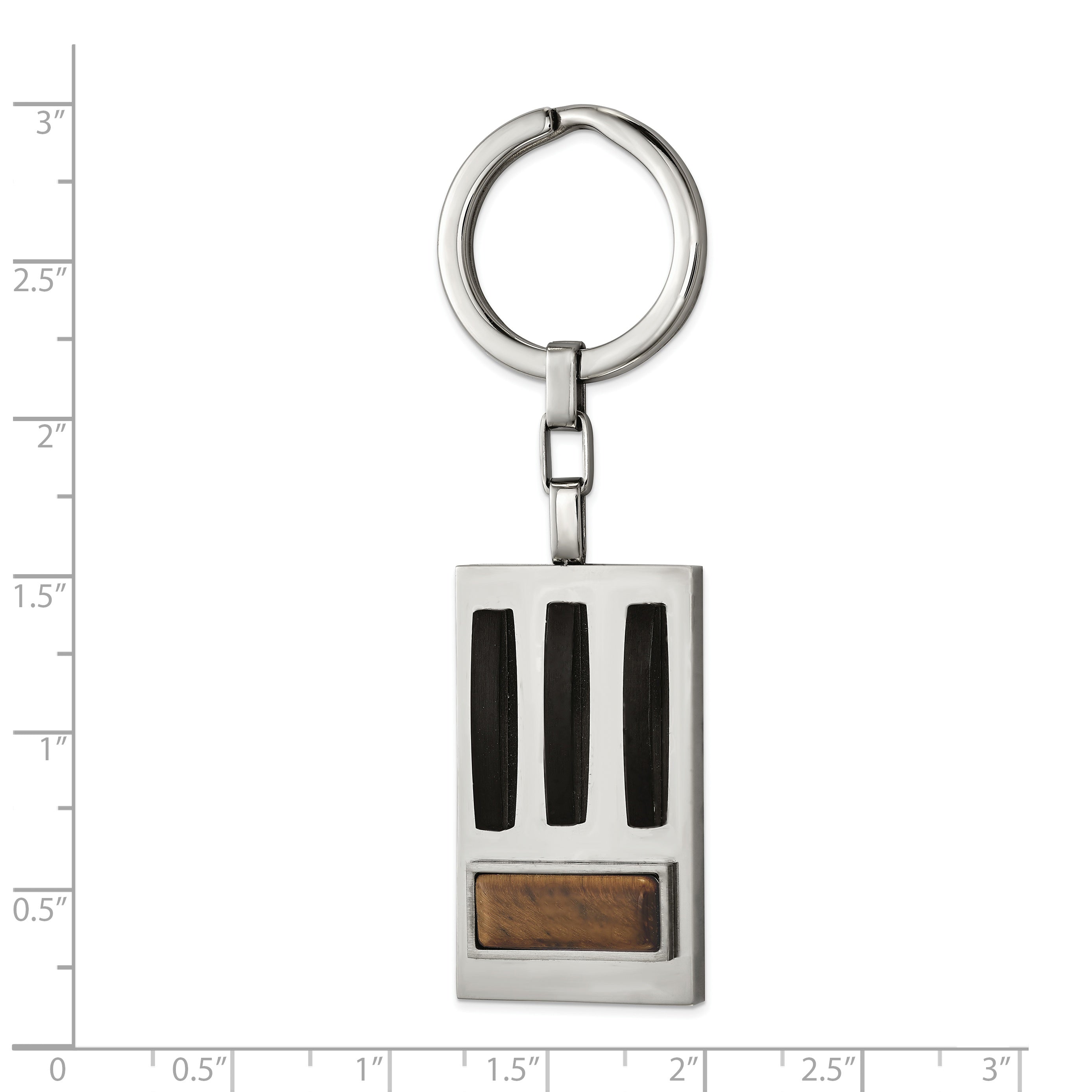 Chisel Stainless Steel Brushed and Polished Black IP-plated with Tiger's Eye Key Ring Secondary image