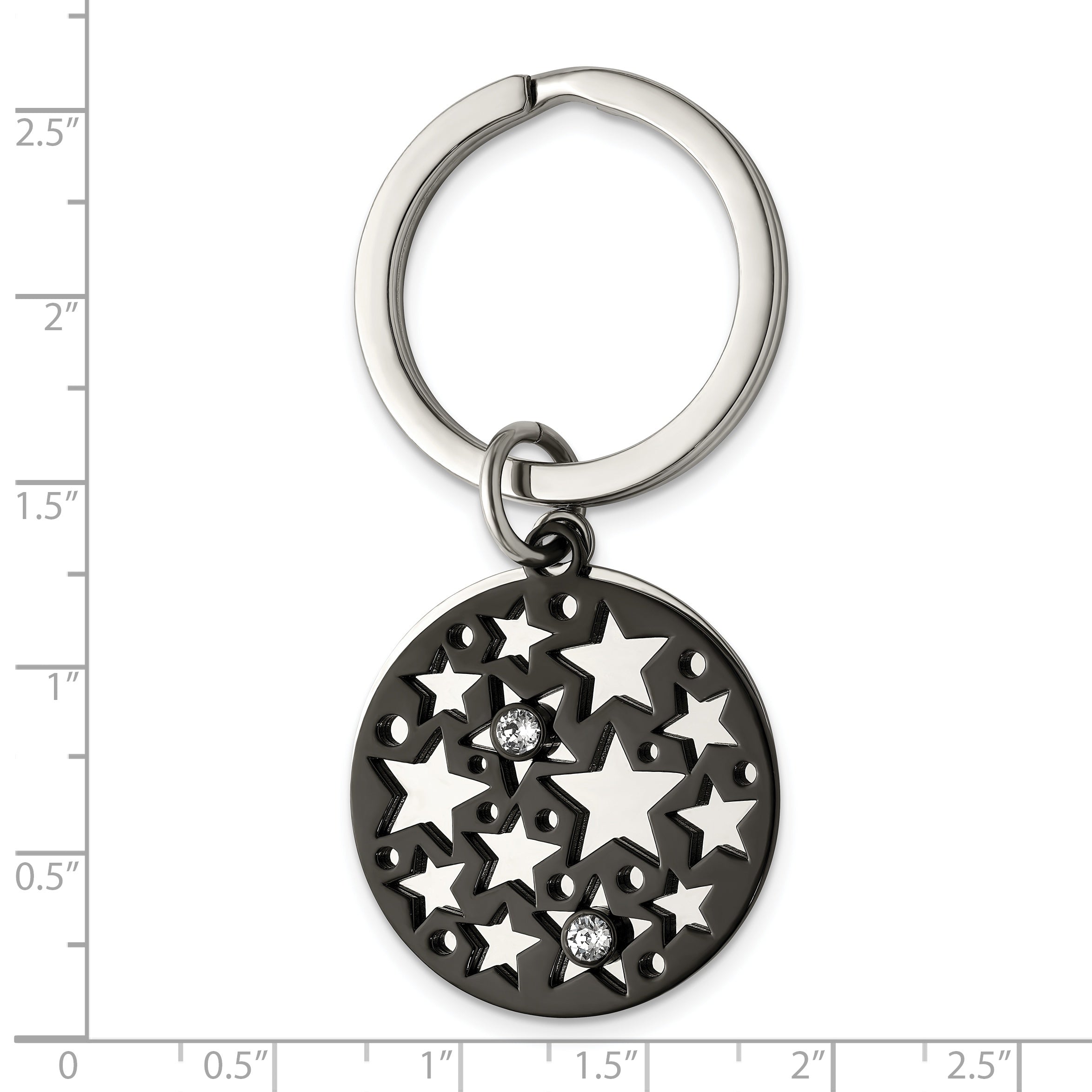 Chisel Stainless Steel Polished Black IP-plated with Crystals Star 2 Piece Key Ring