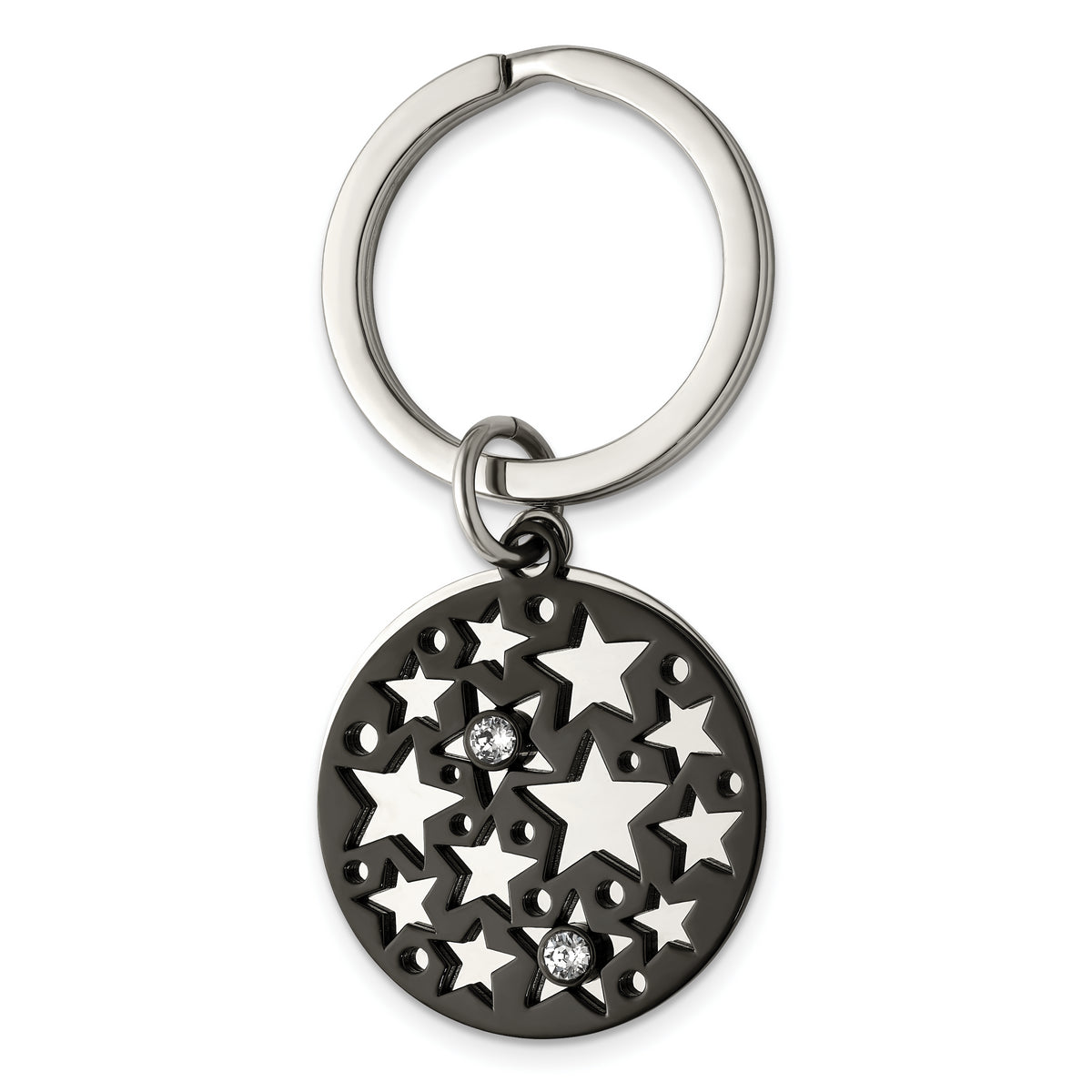 Chisel Stainless Steel Polished Black IP-plated with Crystals Star 2 Piece Key Ring