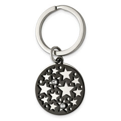 Chisel Stainless Steel Polished Black IP-plated with Crystals Star 2 Piece Key Ring