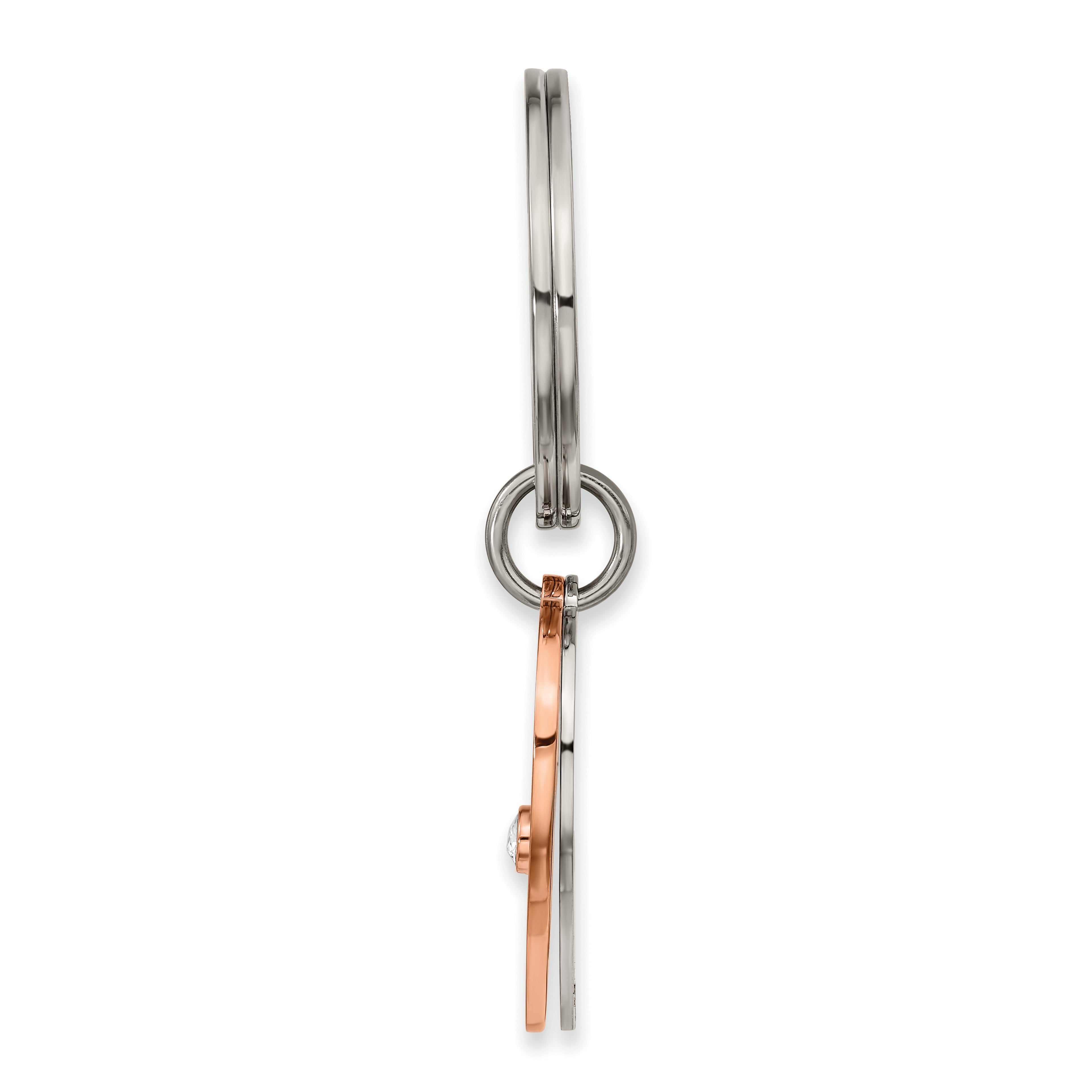 Chisel Stainless Steel Polished Rose IP-plated with Crystals LOVE Hearts 2 Piece Key Ring