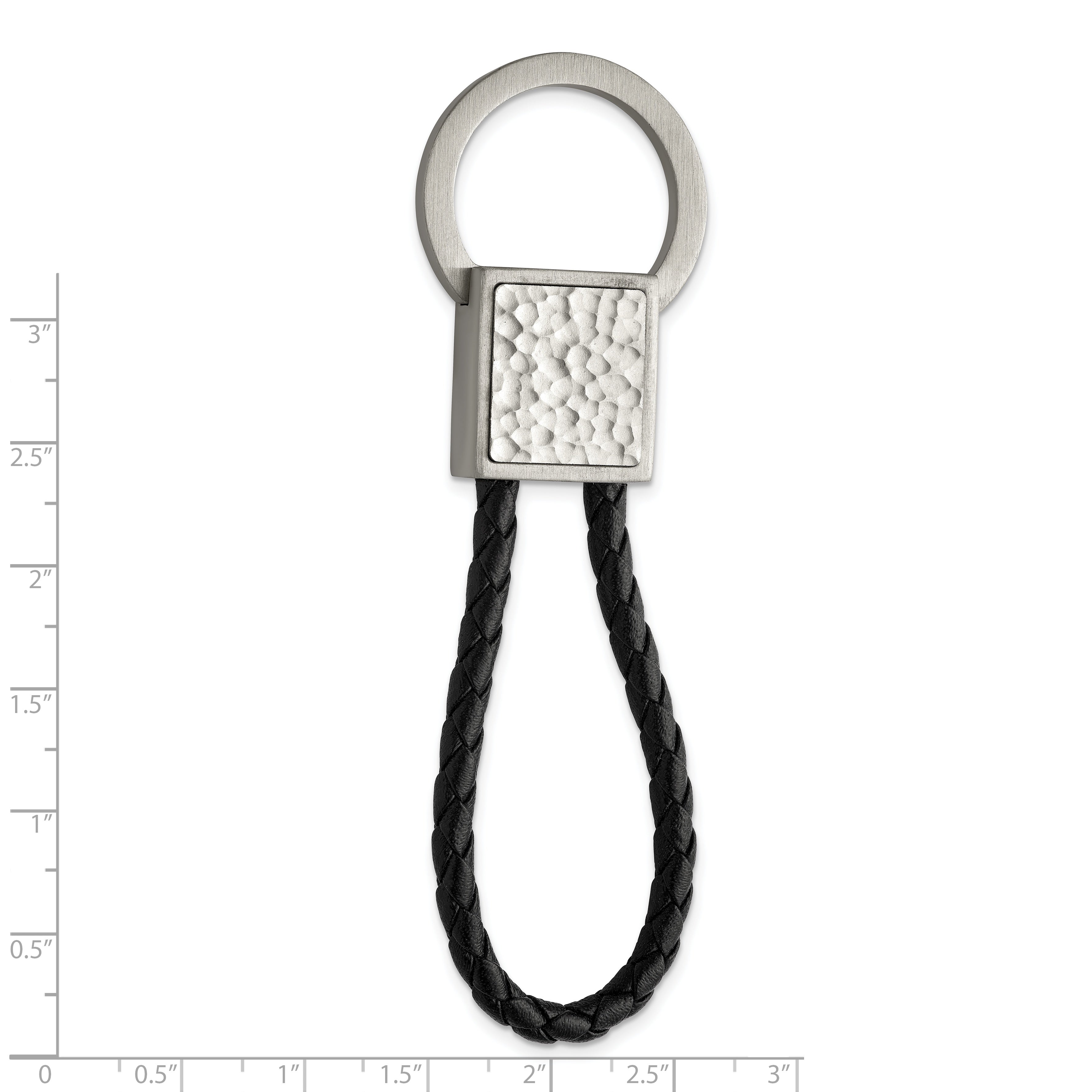 Chisel Stainless Steel Brushed and Hammered Black Leather Key Ring