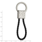 Chisel Stainless Steel Brushed and Hammered Black Leather Key Ring
