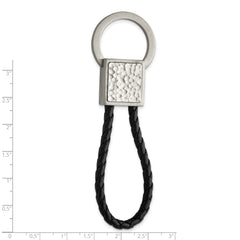 Chisel Stainless Steel Brushed and Hammered Black Leather Key Ring