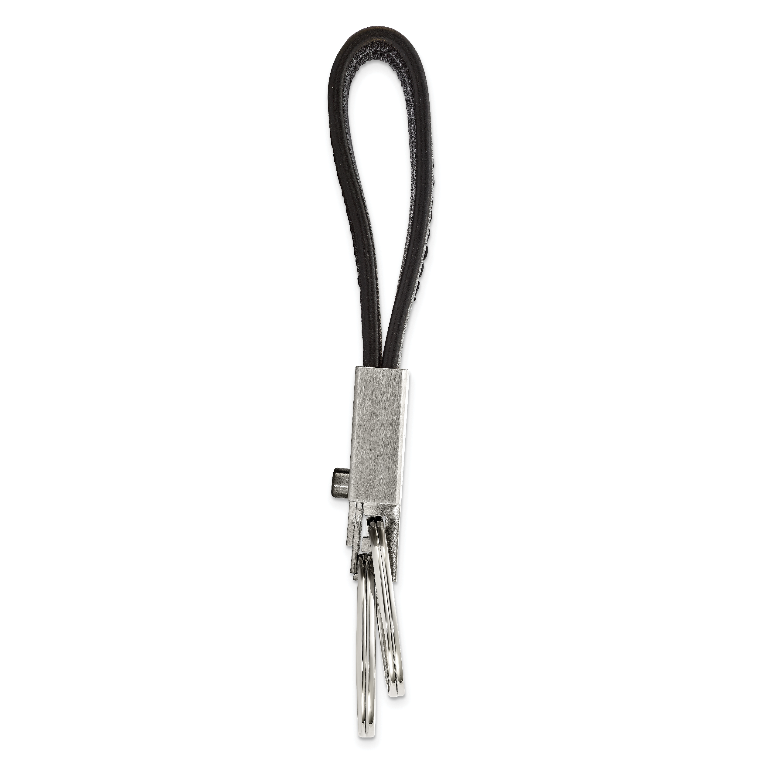 Chisel Stainless Steel Brushed with Removable Ring Black and Blue Leather Key Ring Secondary image