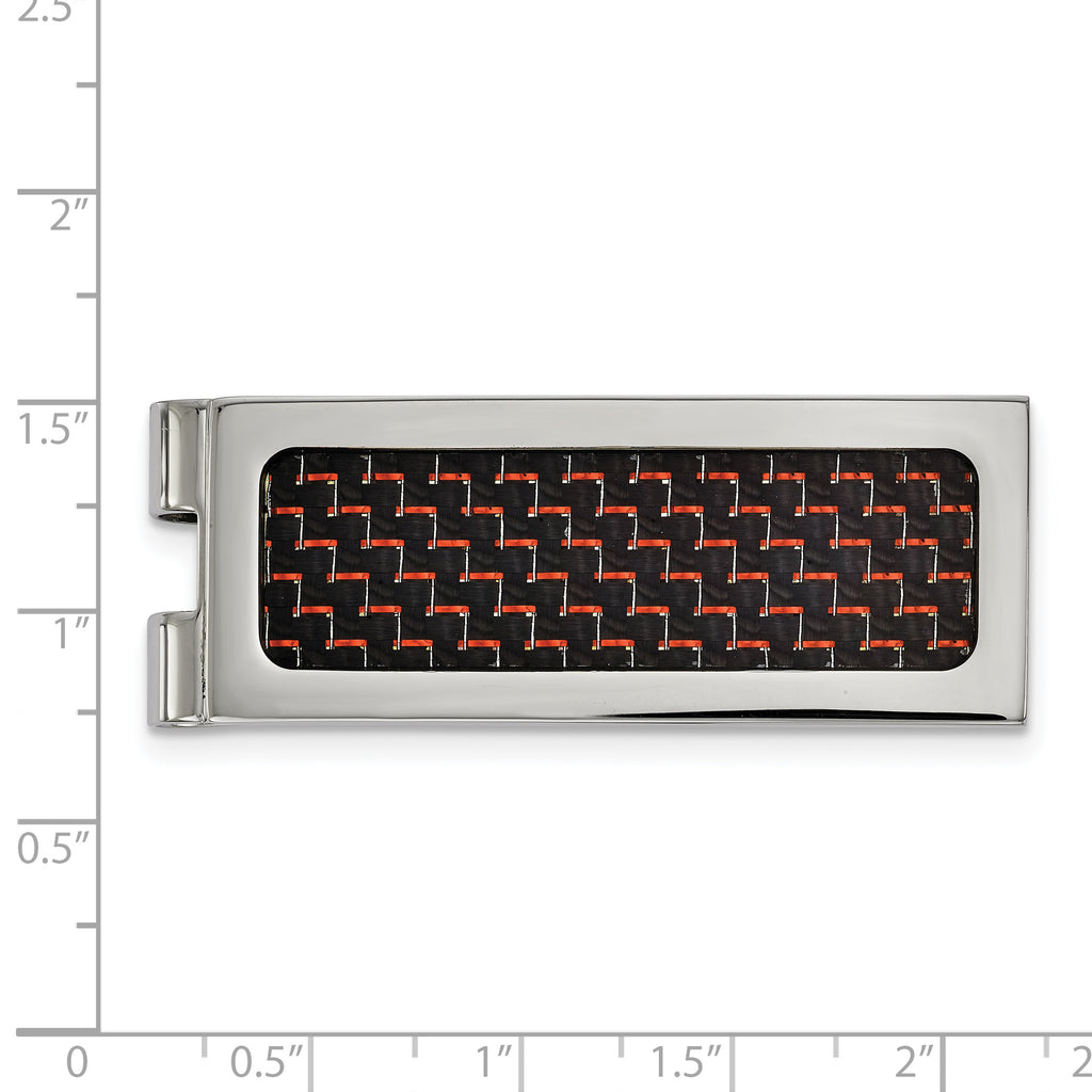 Chisel Stainless Steel Polished with Black and Red Carbon Fiber Inlay Money Clip