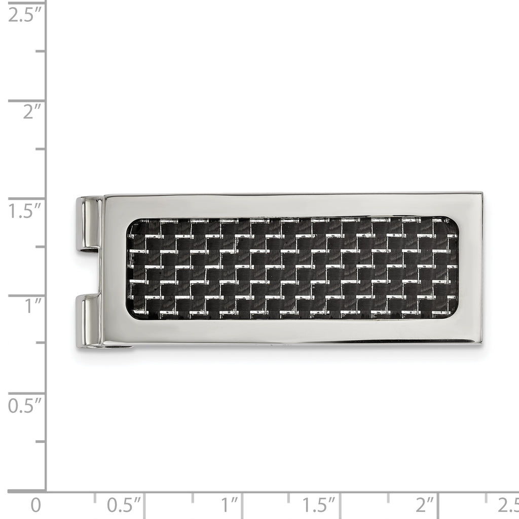 Chisel Stainless Steel Polished with Black Carbon Fiber Inlay Money Clip