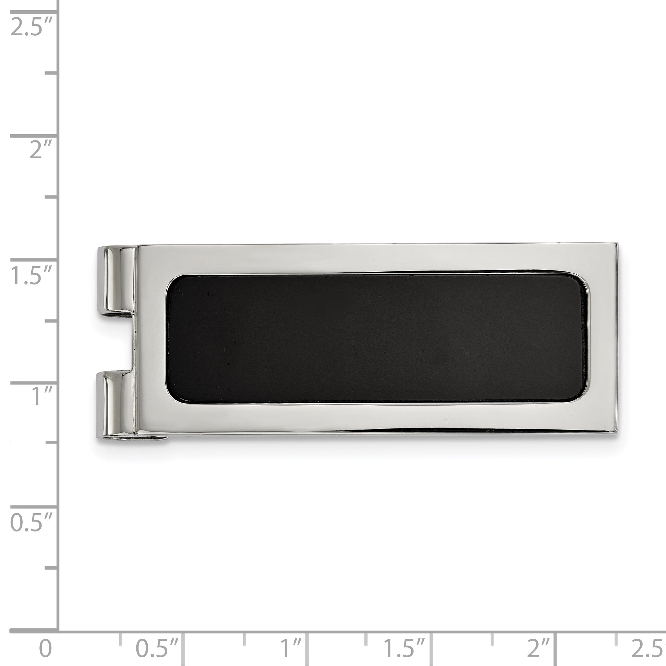 Chisel Stainless Steel Polished with Black Agate Inlay Money Clip
