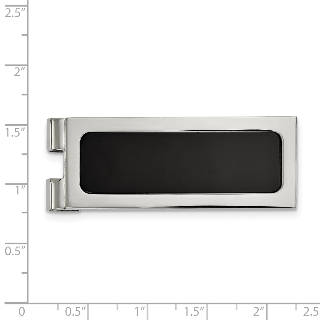 Chisel Stainless Steel Polished with Black Agate Inlay Money Clip