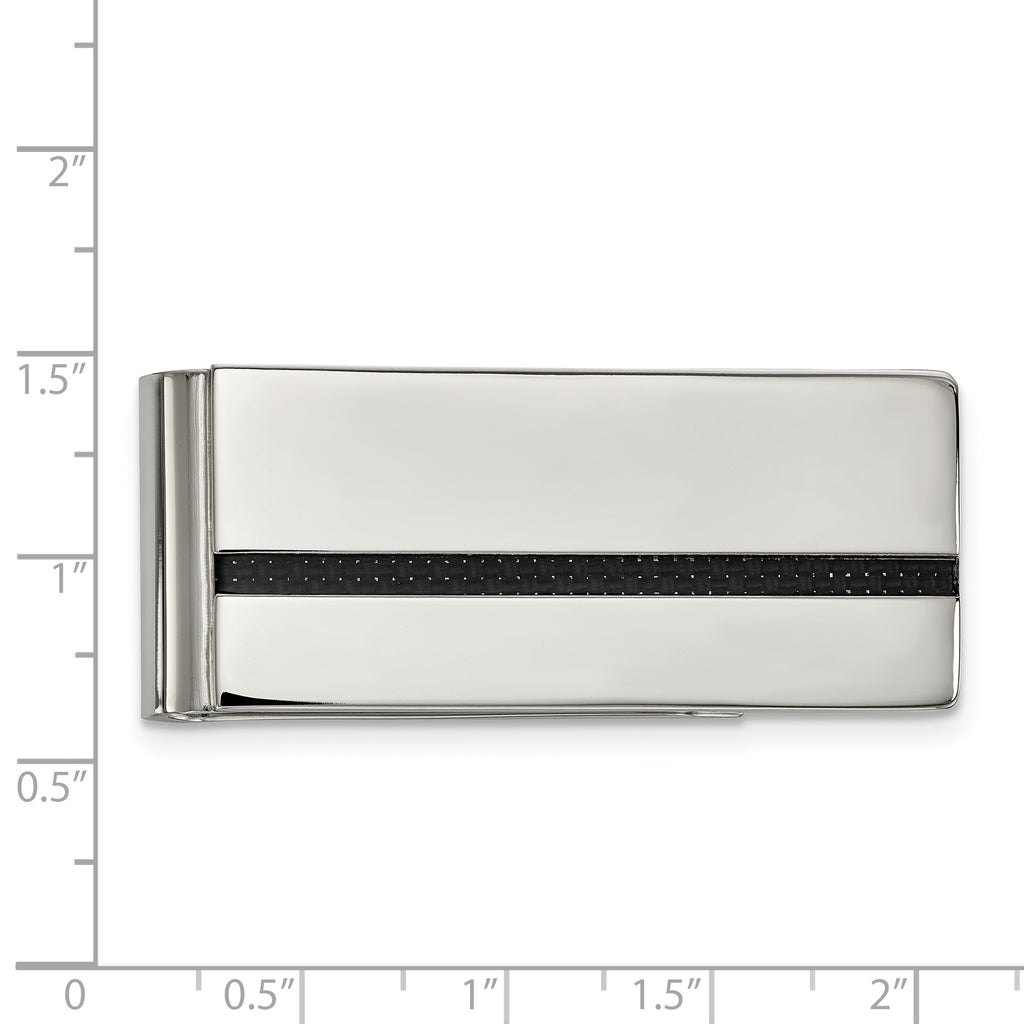 Chisel Stainless Steel Polished Black Carbon Fiber Inlay Money Clip