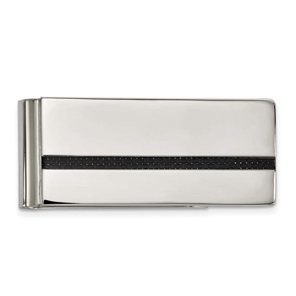 Chisel Stainless Steel Polished Black Carbon Fiber Inlay Money Clip
