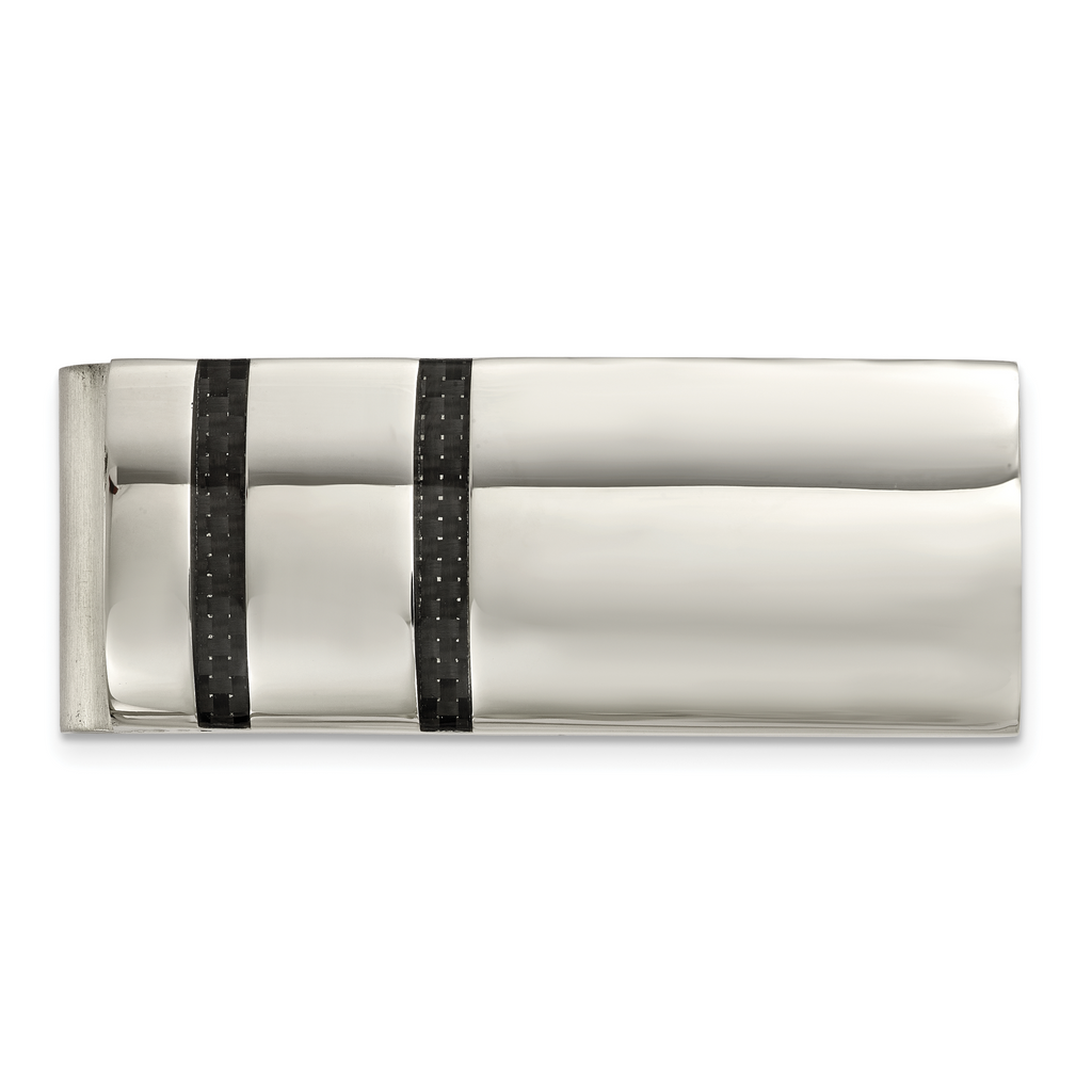 Chisel Stainless Steel Polished Black Carbon Fiber Inlay Money Clip