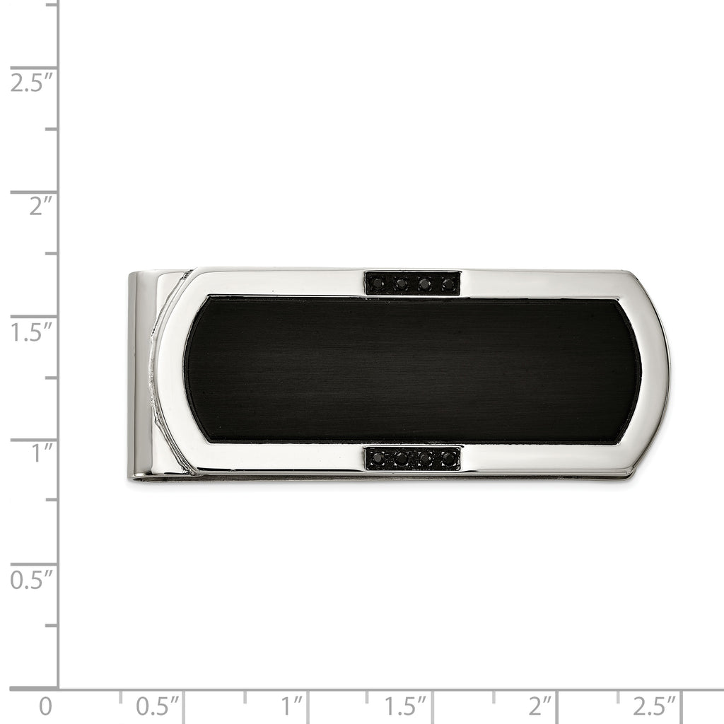 Chisel Stainless Steel Brushed and Polished Black IP-plated with Black CZ Money Clip