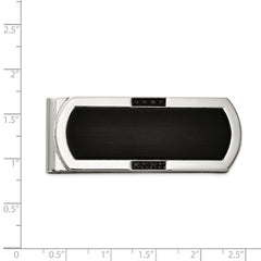Chisel Stainless Steel Brushed and Polished Black IP-plated with Black CZ Money Clip