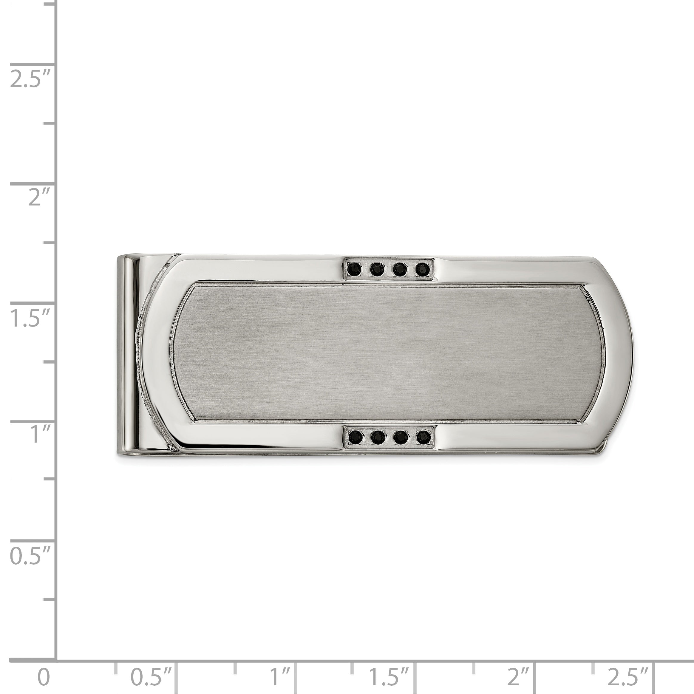Chisel Stainless Steel Brushed and Polished with Black CZ Money Clip