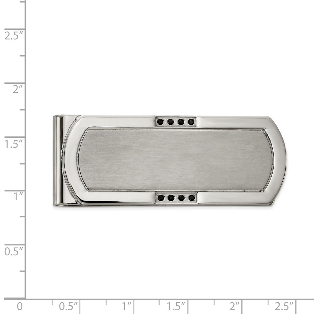 Chisel Stainless Steel Brushed and Polished with Black CZ Money Clip