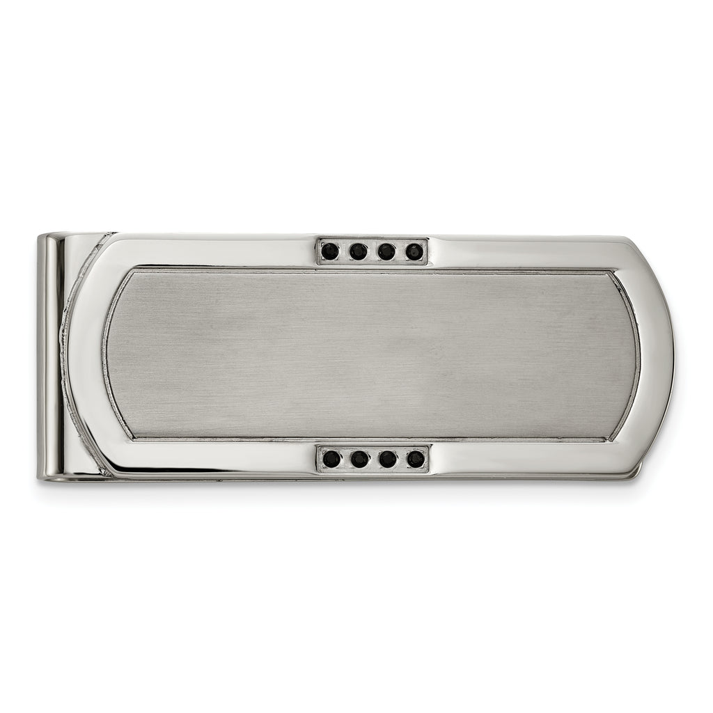 Chisel Stainless Steel Brushed and Polished with Black CZ Money Clip