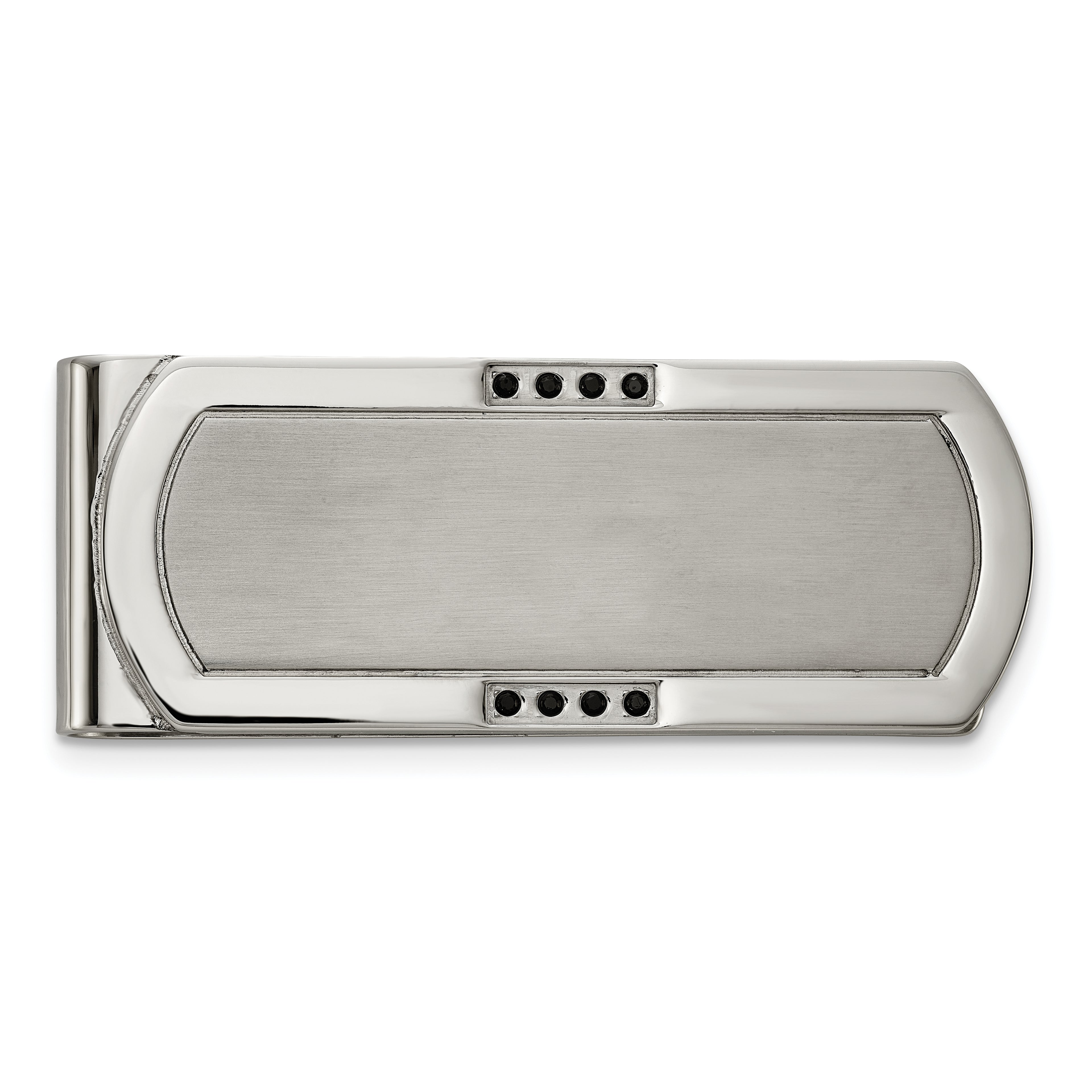 Chisel Stainless Steel Brushed and Polished with Black CZ Money Clip