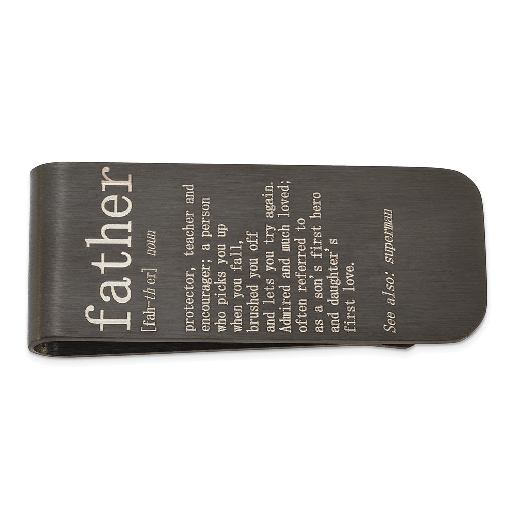 Chisel Stainless Steel Brushed Black IP-plated with Lasered FATHER Money Clip