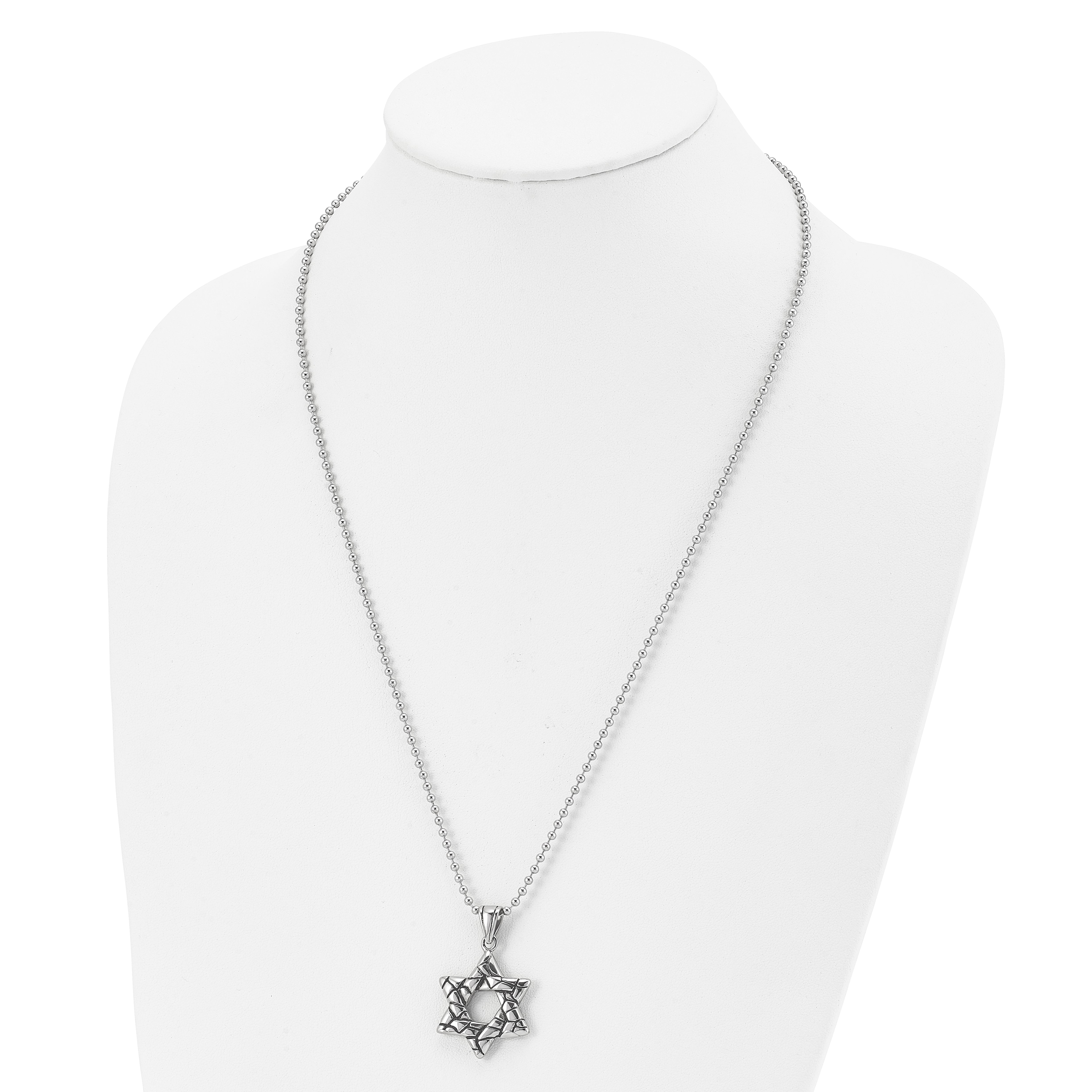 Chisel Stainless Steel Antiqued and Polished Star of David Pendant on a 24 inch Ball Chain Necklace