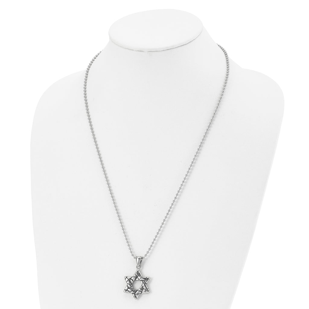 Chisel Stainless Steel Antiqued and Polished Star of David Pendant on a 24 inch Ball Chain Necklace