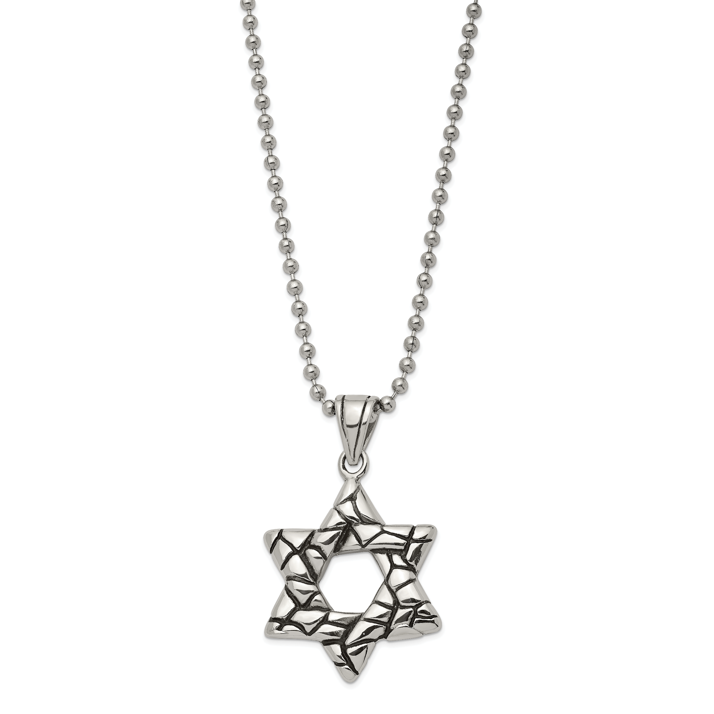 Chisel Stainless Steel Antiqued and Polished Star of David Pendant on a 24 inch Ball Chain Necklace Main image