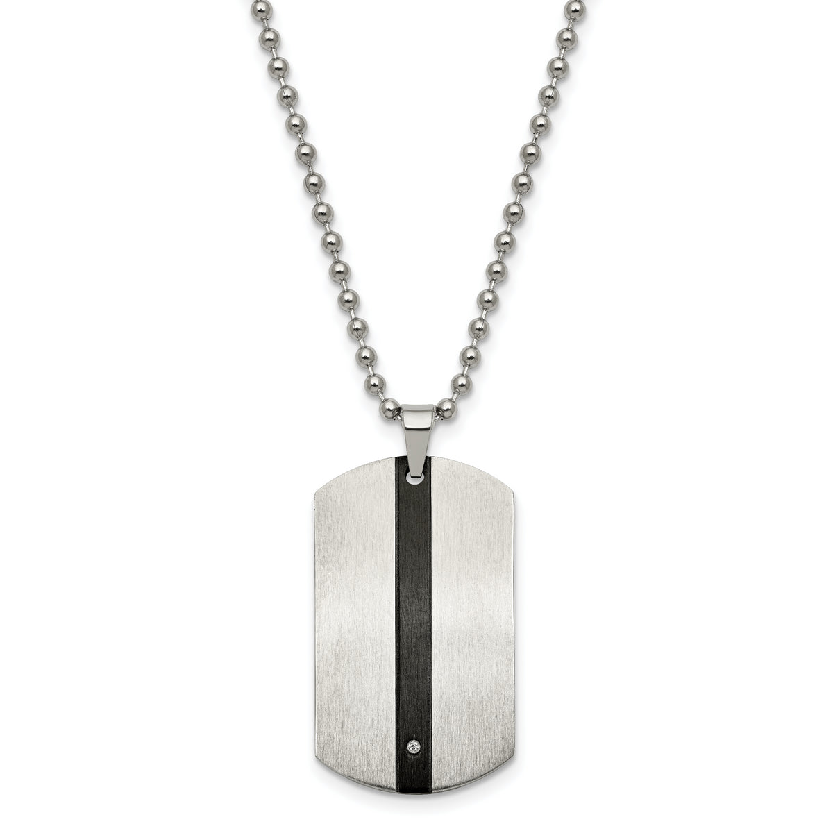Chisel Stainless Steel Polished Black IP-plated with CZ Eagle Reversible Dog Tag on a 22 inch Ball Chain Necklace