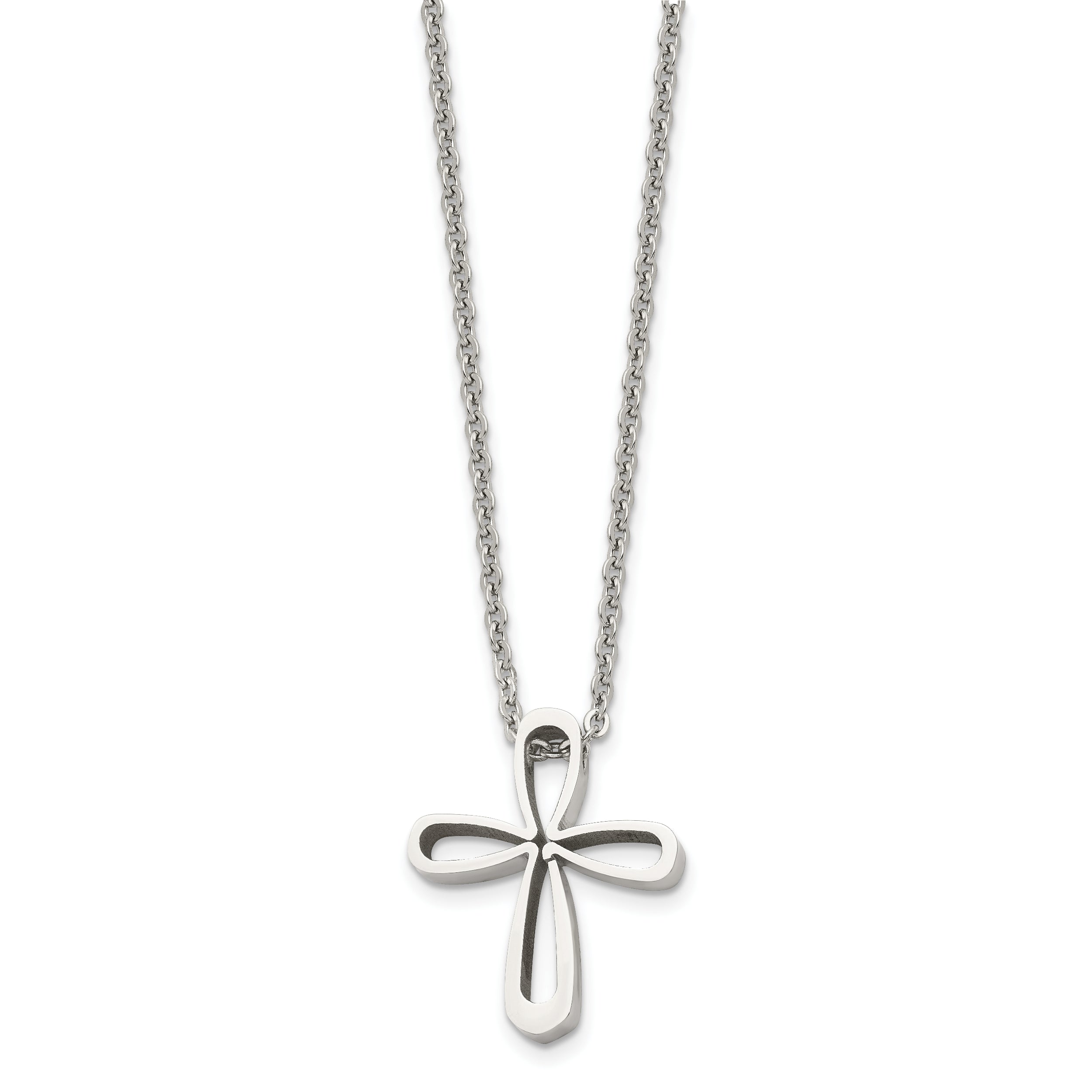 Chisel Stainless Steel Polished Open Cross Pendant on an 18 inch Cable Chain Necklace