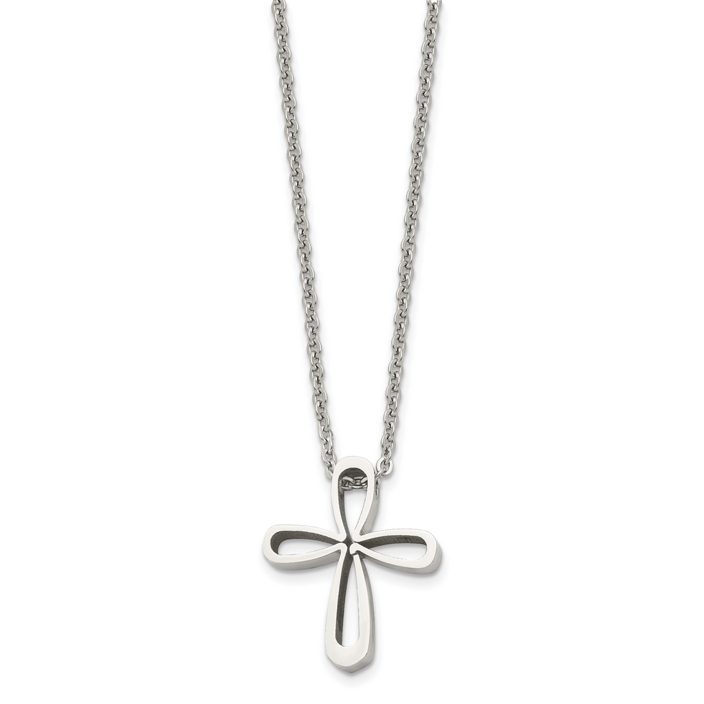 Chisel Stainless Steel Polished Open Cross Pendant on an 18 inch Cable Chain Necklace