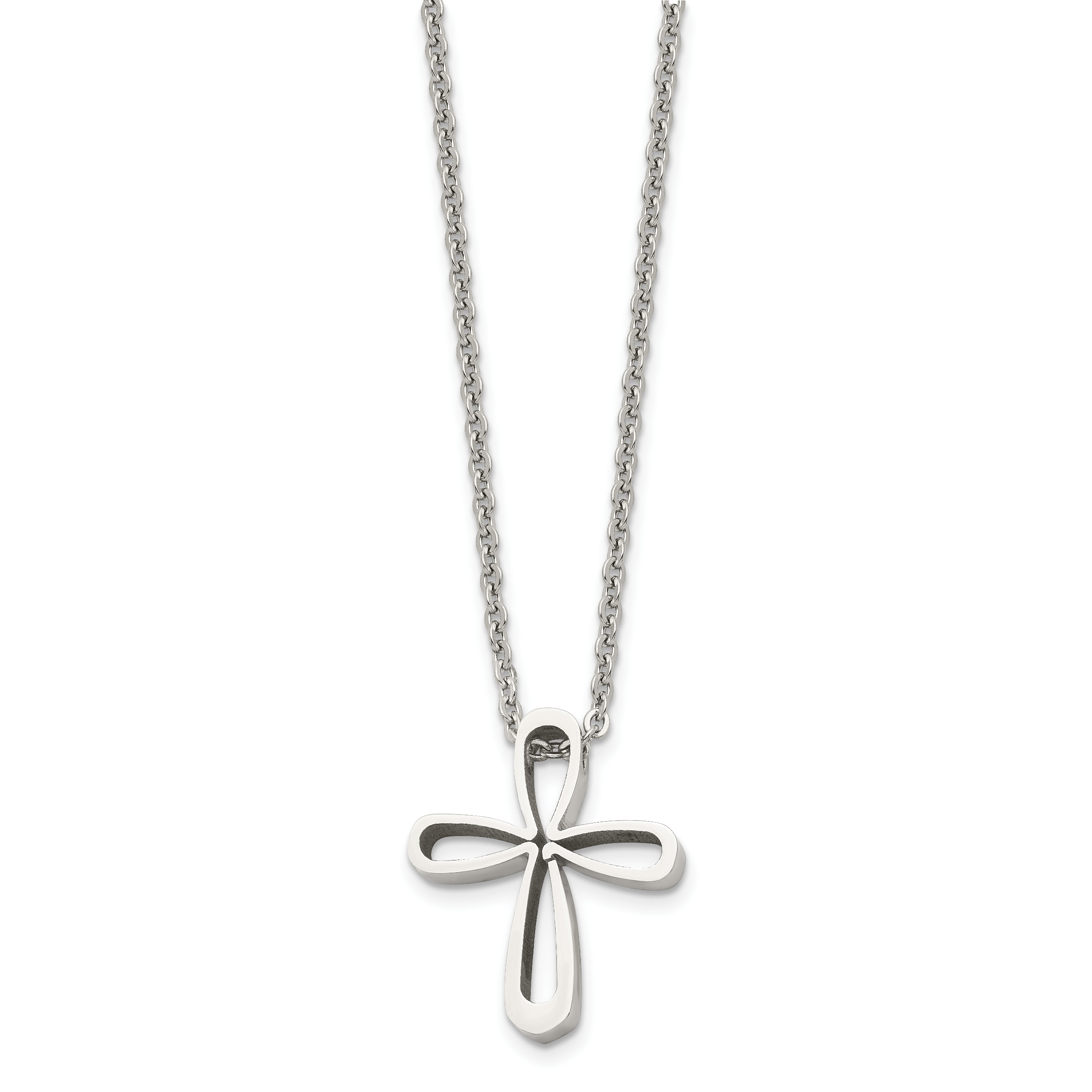 Chisel Stainless Steel Polished Open Cross Pendant on an 18 inch Cable Chain Necklace