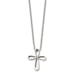 Chisel Stainless Steel Polished Open Cross Pendant on an 18 inch Cable Chain Necklace