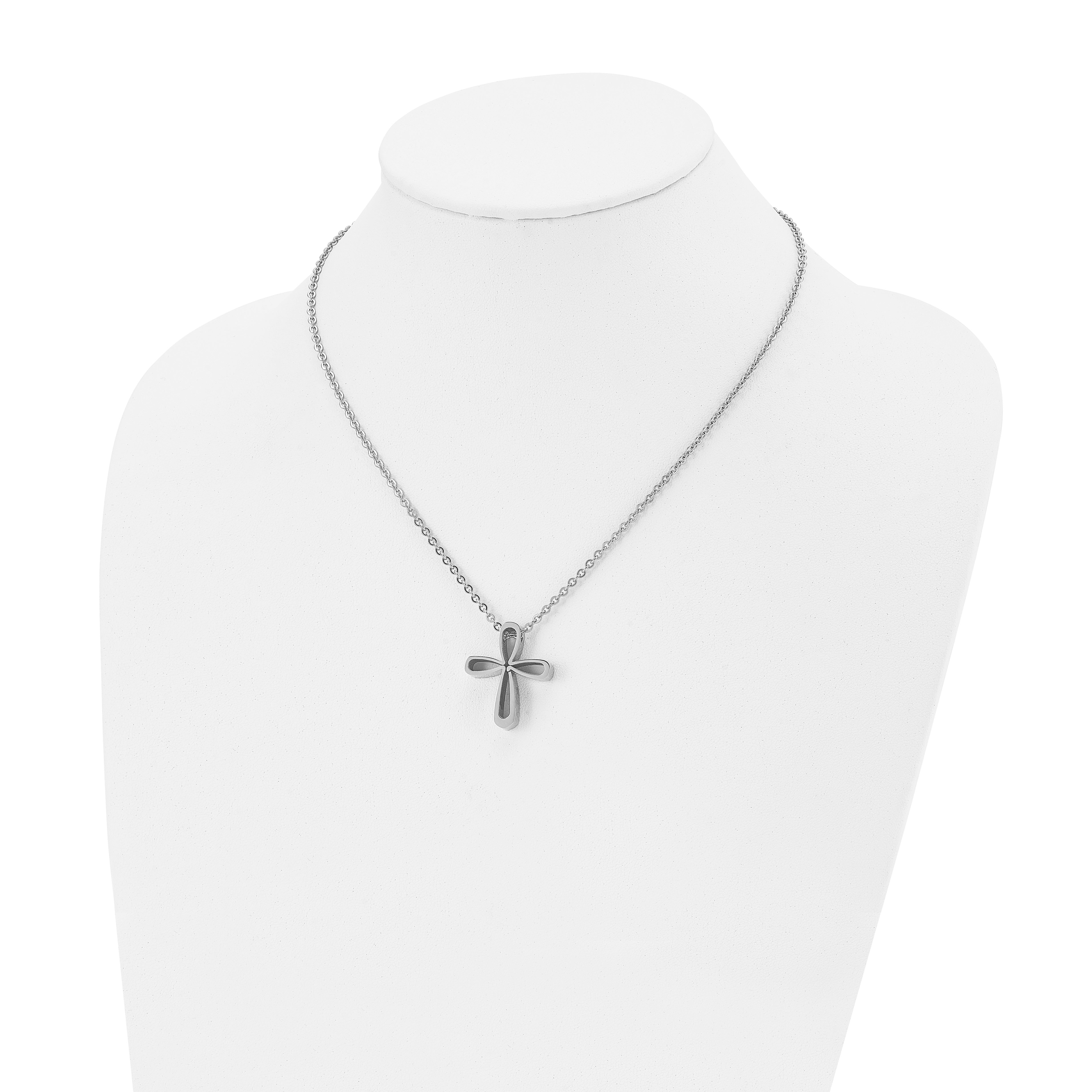 Chisel Stainless Steel Polished Open Cross Pendant on an 18 inch Cable Chain Necklace