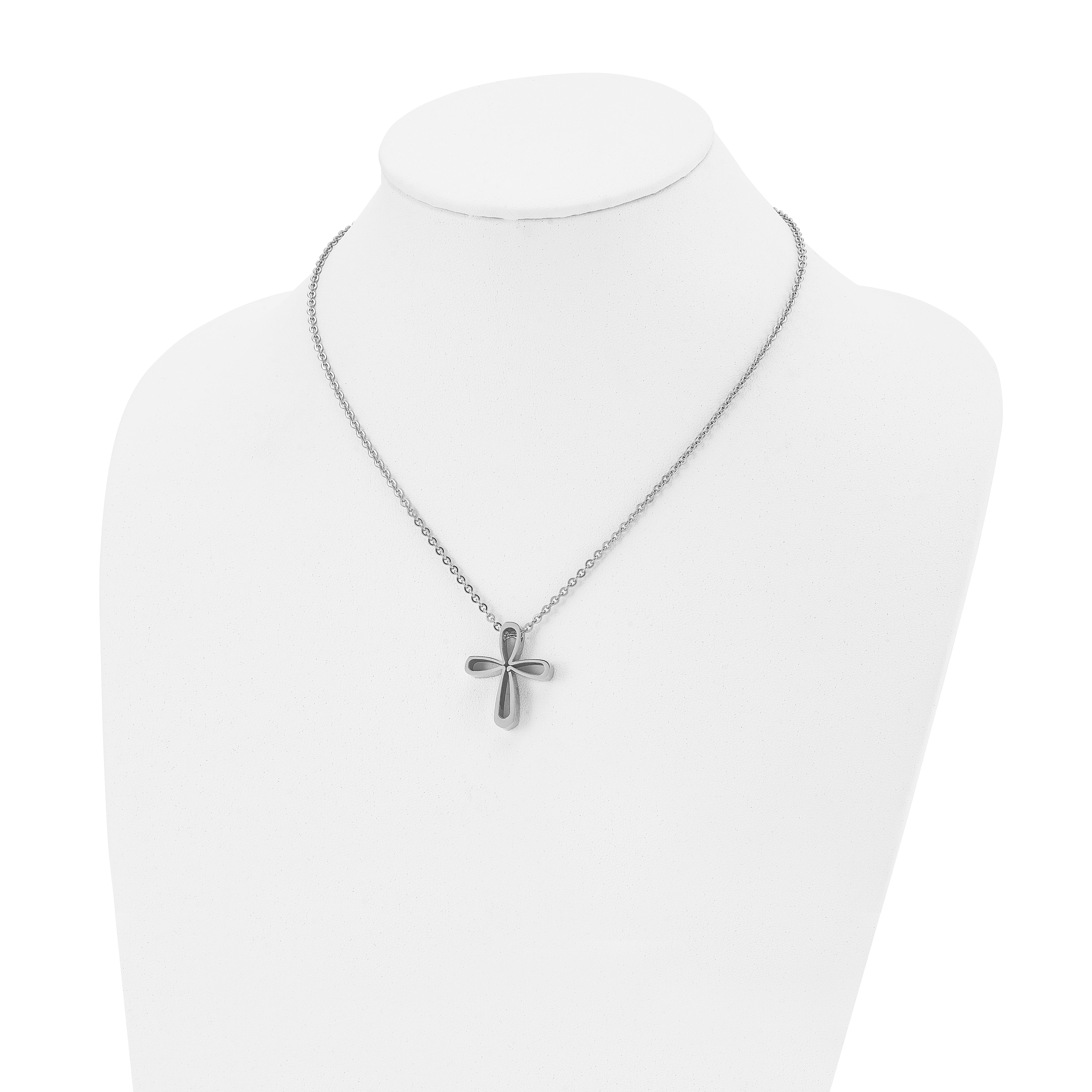 Chisel Stainless Steel Polished Open Cross Pendant on an 18 inch Cable Chain Necklace