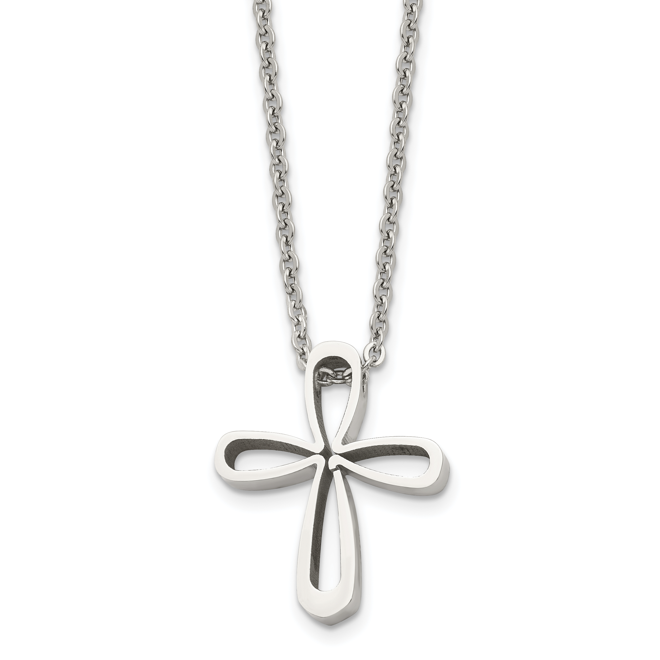 Chisel Stainless Steel Polished Open Cross Pendant on an 18 inch Cable Chain Necklace Main image