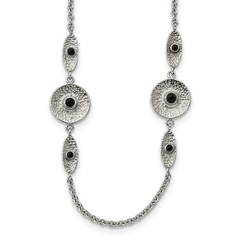 Black Onyx Necklace in Stainless Steel, 3mm Textured, 34 Inch - Sophia Jewelers Main image
