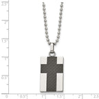 Chisel Stainless Steel Polished Carbon Fiber Inlay Cross Pendant on a 22 inch Ball Chain Necklace