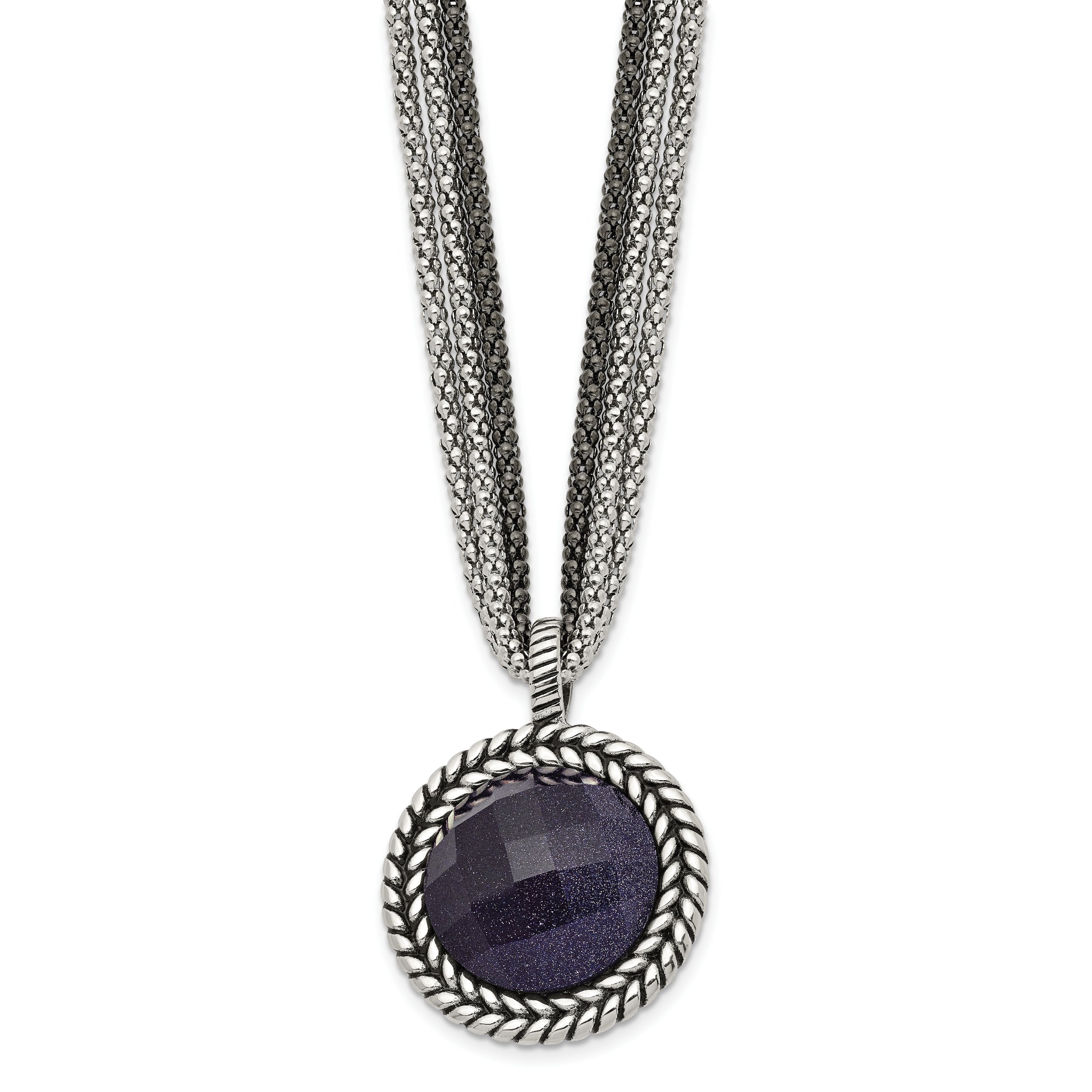 Stainless Steel Antiqued & Polished Blue Sandstone w/2in ext Reversible Nec