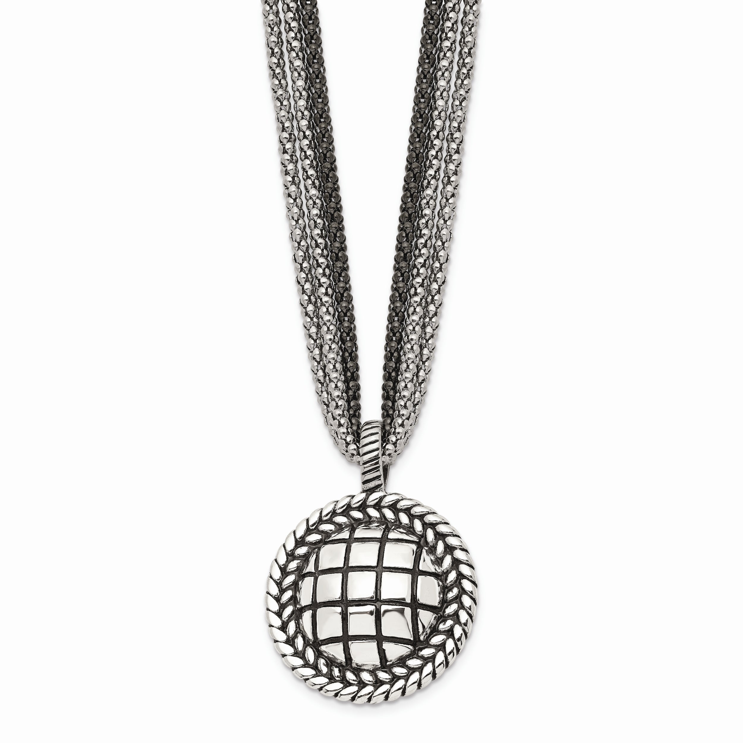 Stainless Steel Antiqued & Polished Blue Sandstone w/2in ext Reversible Nec