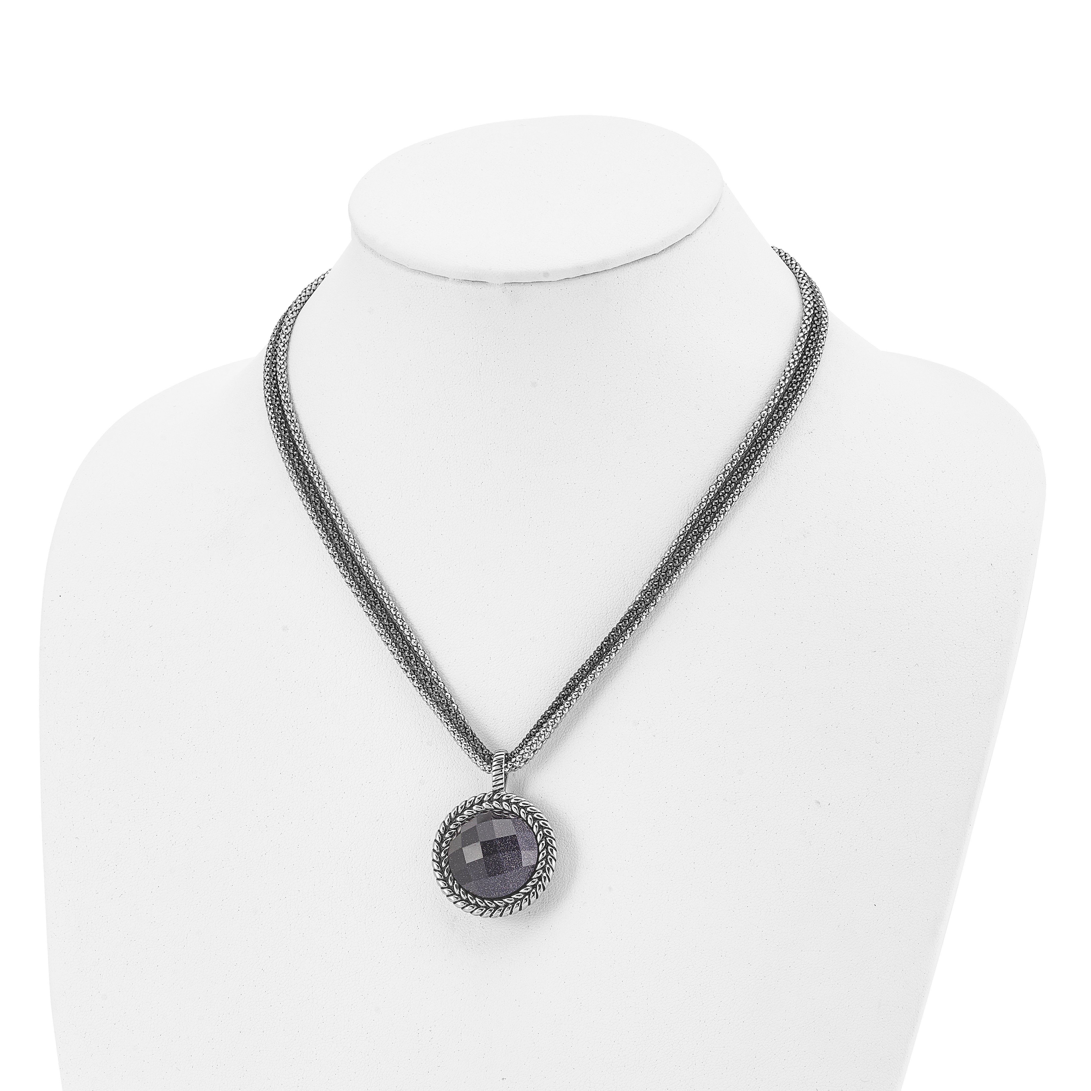 Stainless Steel Antiqued & Polished Blue Sandstone w/2in ext Reversible Nec