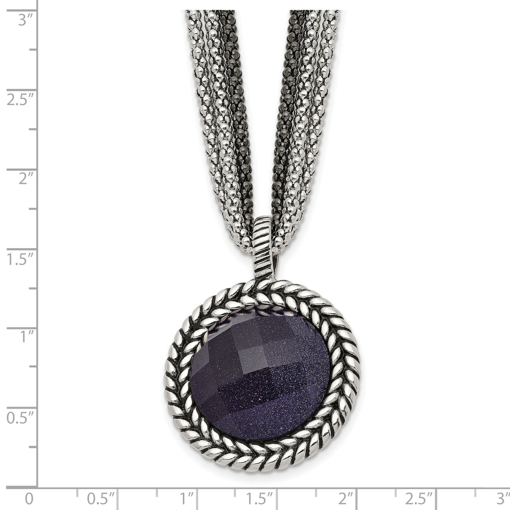 Stainless Steel Antiqued & Polished Blue Sandstone w/2in ext Reversible Nec