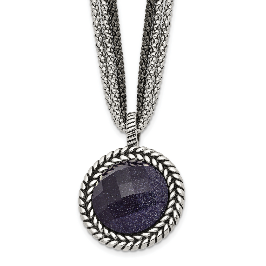 Stainless Steel Antiqued & Polished Blue Sandstone w/2in ext Reversible Nec