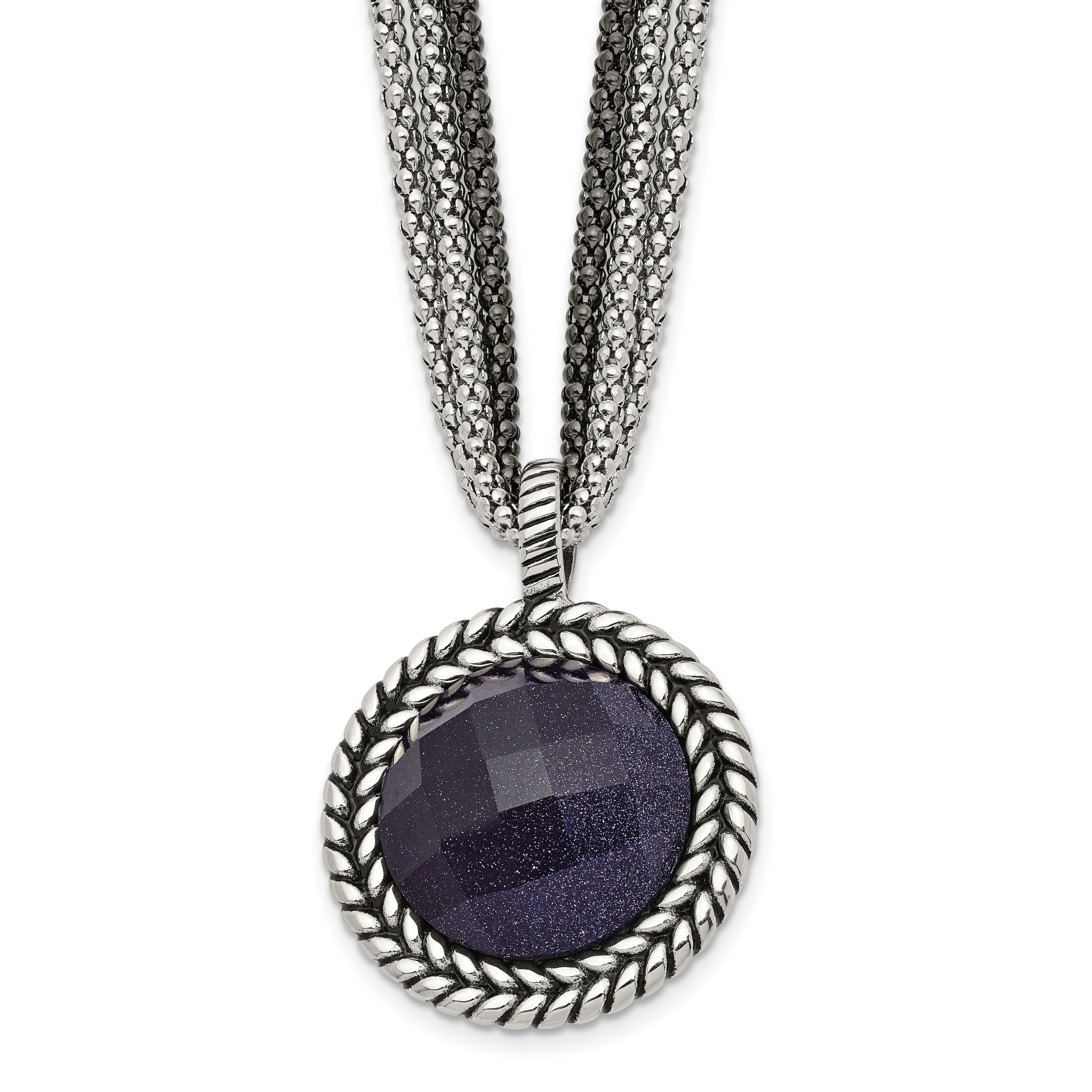 Stainless Steel Antiqued & Polished Blue Sandstone w/2in ext Reversible Nec
