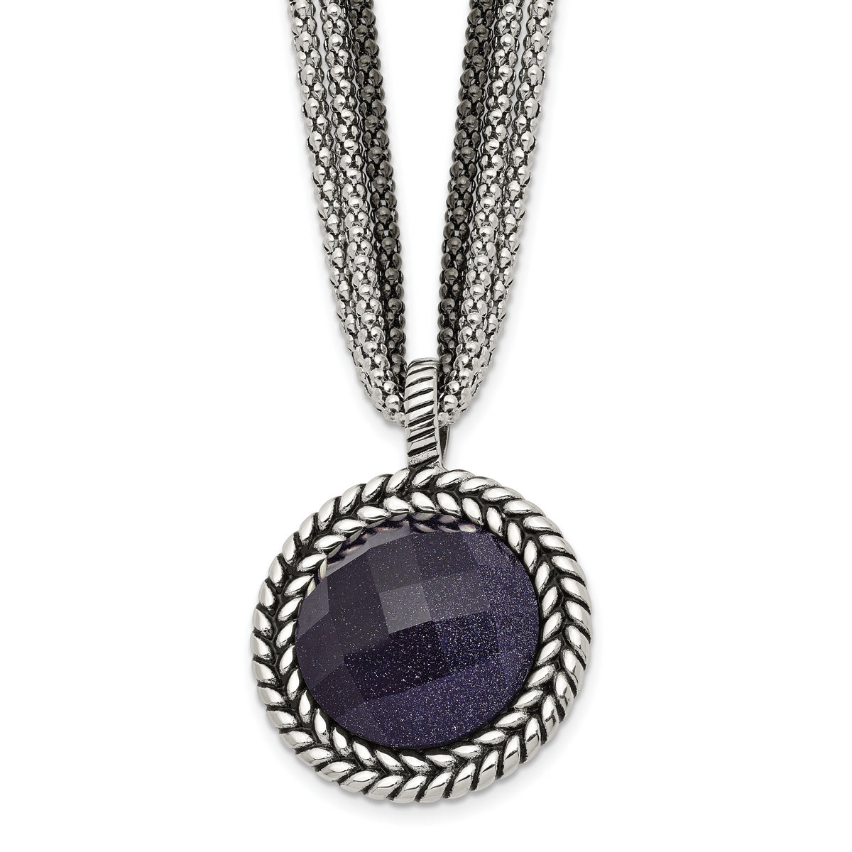 Stainless Steel Antiqued & Polished Blue Sandstone w/2in ext Reversible Nec