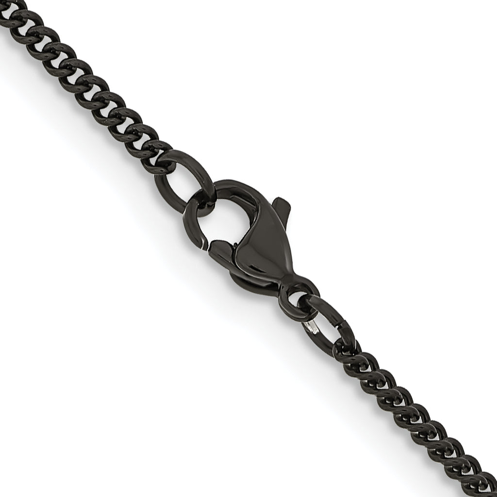 Chisel Stainless Steel Polished Black IP-plated 2.25mm Round Curb Chain